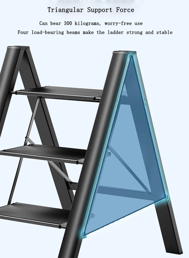 OASIS DESERT Simple Ladder Collapsible Indoor Climbing Ladder Light Small Fresh Flower Frame Staircase 3 Floors (Black) - Image 5
