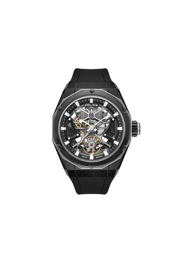 بوليس ساعة دايتون أوتوماتيكية للرجال بقرص أسود وسوار سيليكون أسود - ٤٥ مم