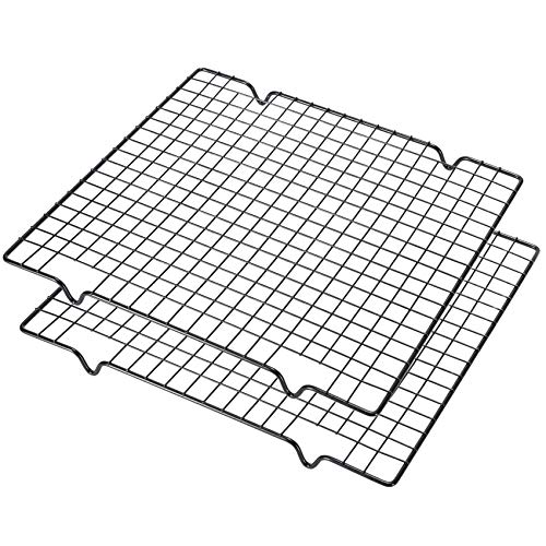 Lamoutor 2Pcs Metal Kitchen Baking Cooling Rack Square Wire Cooling Rack for Cake and Meat 10 x 11 inches (Black) - Image 1