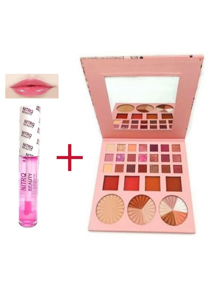 Nitrq Beauty Long Lasting Lip Gloss _ NITRQ BEAUTY 21 EYESHADOW PALETTE + 4 BLUSHER + 3 HIGHLIGHTER - Image 1