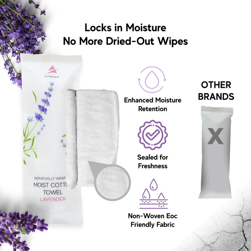 Avistar 30 Hot or Cold Wrapped Moist Towels â€“ 9'' x 9" Moist Towelettes Individually Wrapped Scented Disposable Face & Hand â€“ Pre-Moistened Hand Wipes Soft Refreshing for Travel, Spa, Restaurant - Lavender - Image 5