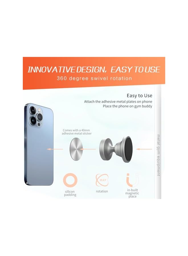 S-TOP Dual Magnetic Phone Holder, Strong Magnet Mount & 360° Adjustable, Universal Fit for All Phones, Ideal for Gym, Car, Comes with Magnetic Ring for Non-Magnetic Mobile Phones - Image 4