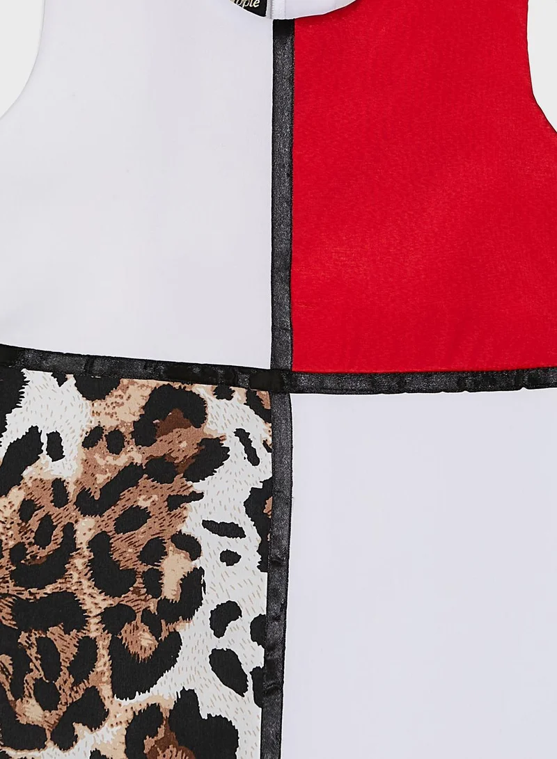 Little Golden Apple Colorblock Leopard Dress