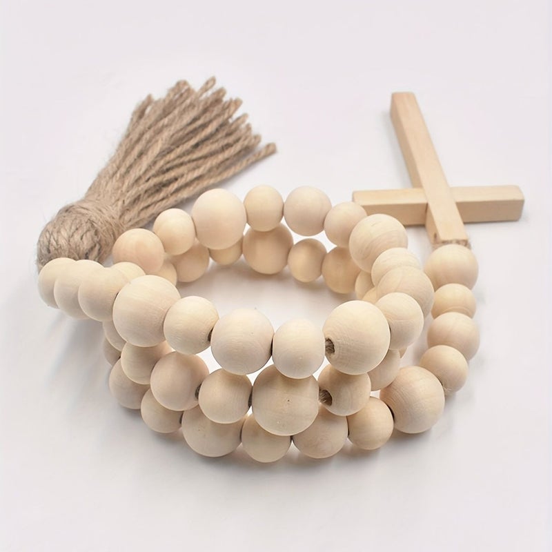 Handcrafted Wooden Cross L075 Tassel Hanging Decoration for Home Window Holiday - Image 5