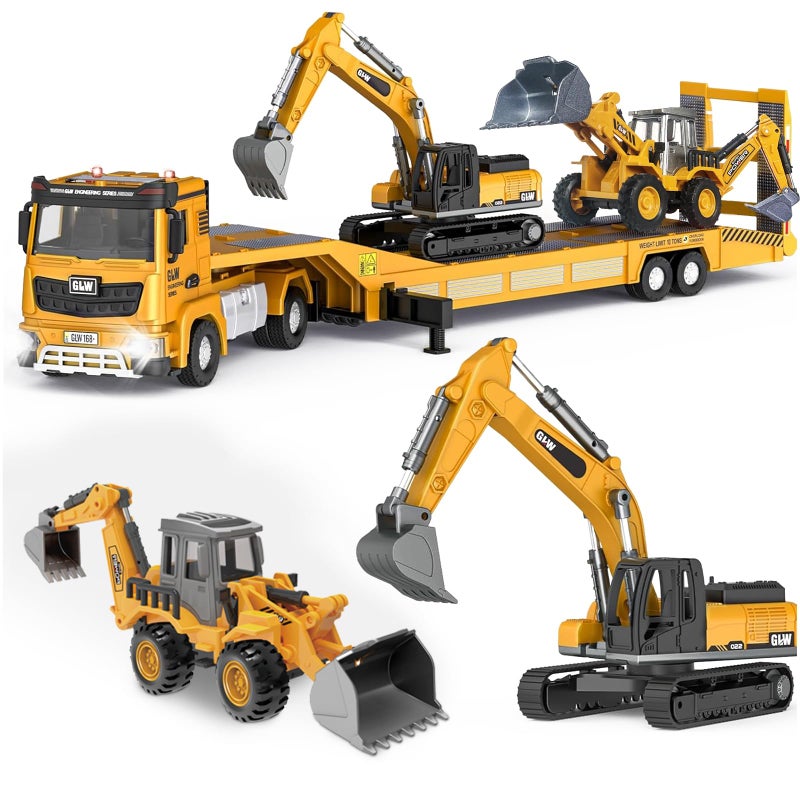 GLW Construction Carrier Trucks Toy Set Alloy Inertia Driving 140 155 Simulation Model Vehicles Toys Including Excavator Double Arm Excavator Gifts for Ages 38 Boys and Girls - Image 3