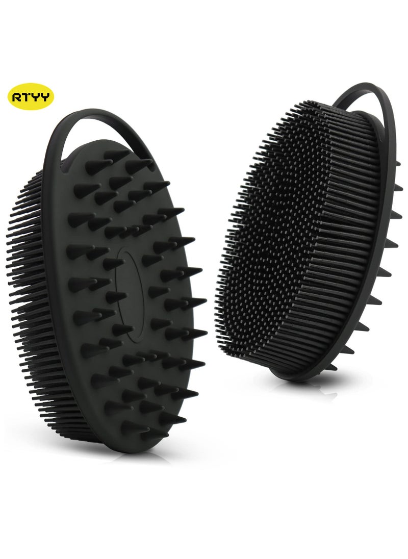 RTYY Upgrade 2 in 1 Bath and Shampoo Body Brush, Silicone Exfoliating Body Scrubber for Use in Shower, Premium Silicone Loofah, Head Scrubber, Scalp Massager, Easy to Clean (1PC Black)  - Image 1