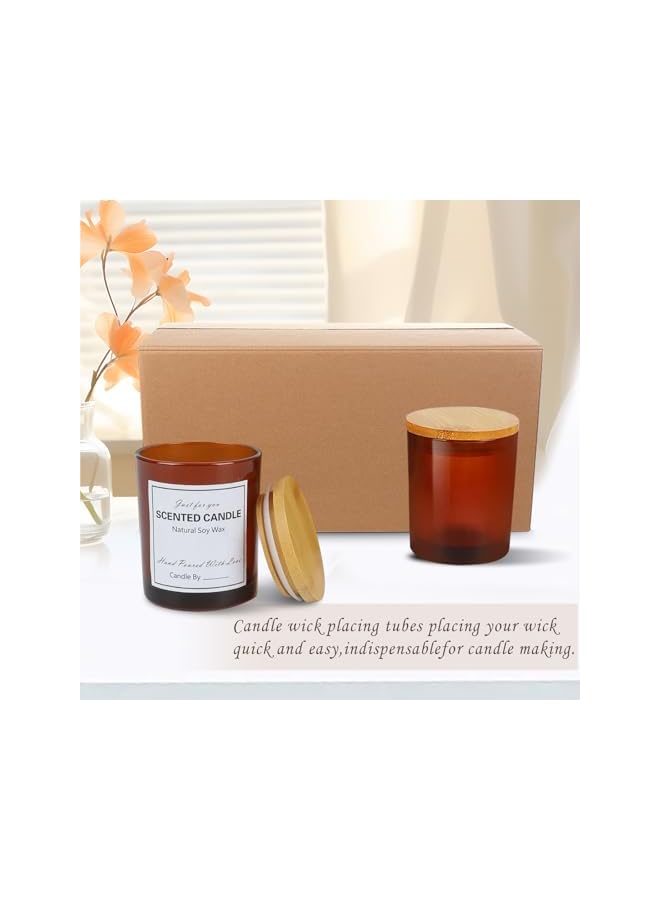 The Bros 12 Pack 8oz Brown Glass Candle Jars with Bamboo Lids – Complete DIY Candle Making Kit with Wicks, Wick Stickers, Wick Holders & 2 Sets of Labels (Custom & Blank) for Candle Crafting - Image 4