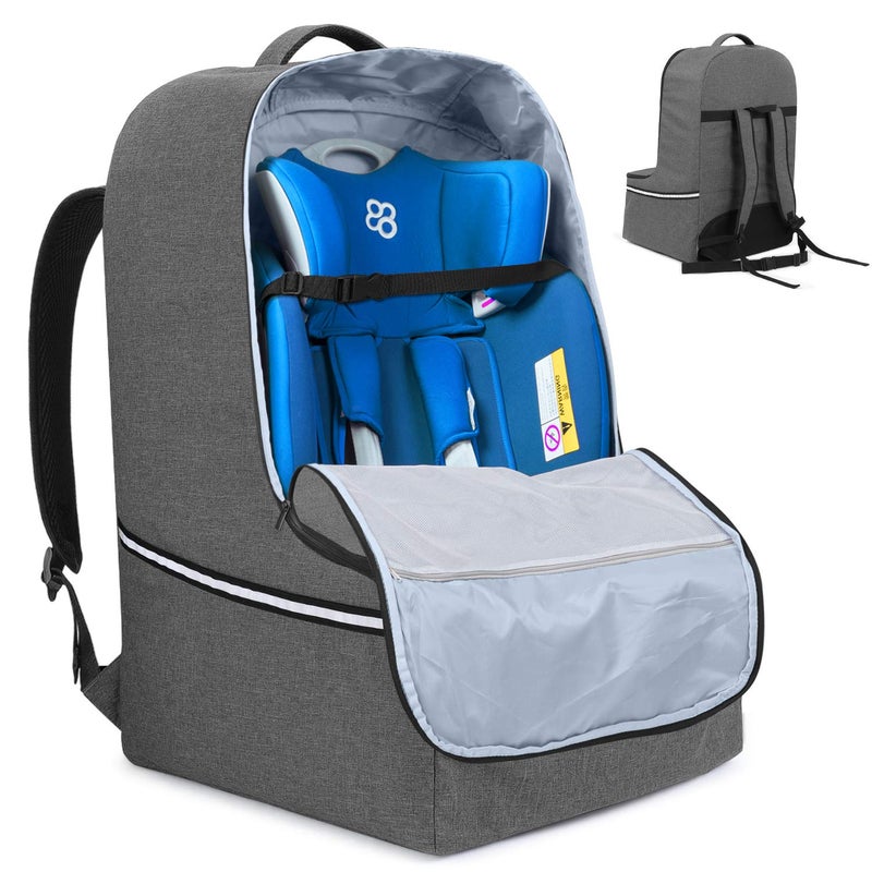 Teamoy Teamoy Car Seat Travel Bag Car Seat Gate Check Bag with Top Handle and Reflective Tapes Infant Carseat Carrier Covers for Airplane Gray