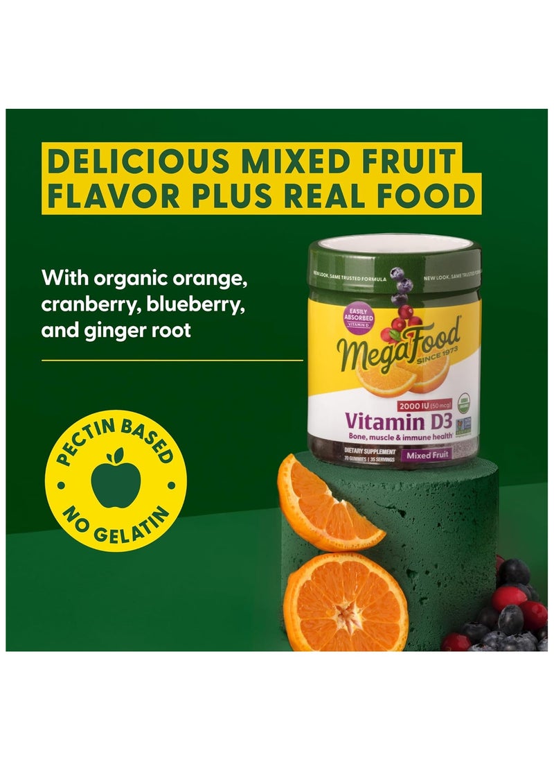 MegaFood - MegaFood Vitamin D3 2000 IU (50 mcg)-D3 Gummies- Bone, Muscle & Immune Support Supplement - USDA Organic, Non-GMO, Mixed Fruit, 70 Gummies 35 Servings - Image 1