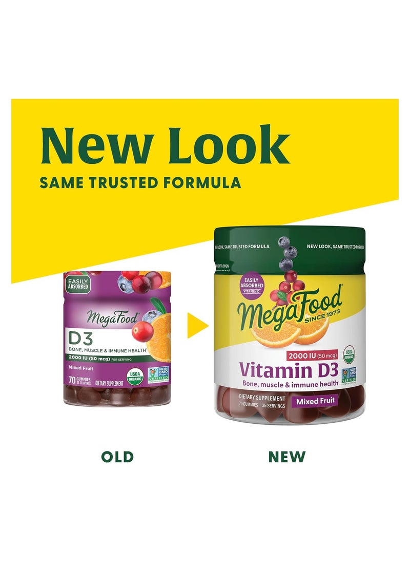 MegaFood - MegaFood Vitamin D3 2000 IU (50 mcg)-D3 Gummies- Bone, Muscle & Immune Support Supplement - USDA Organic, Non-GMO, Mixed Fruit, 70 Gummies 35 Servings - Image 1