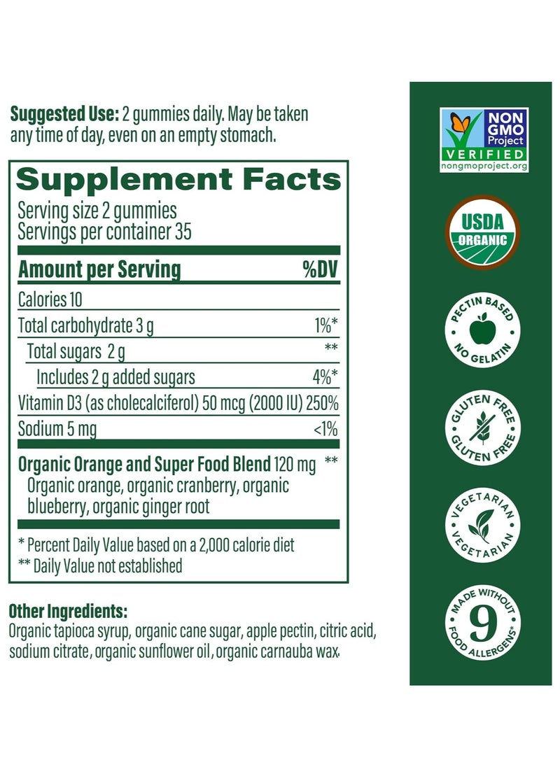 MegaFood - MegaFood Vitamin D3 2000 IU (50 mcg)-D3 Gummies- Bone, Muscle & Immune Support Supplement - USDA Organic, Non-GMO, Mixed Fruit, 70 Gummies 35 Servings - Image 1