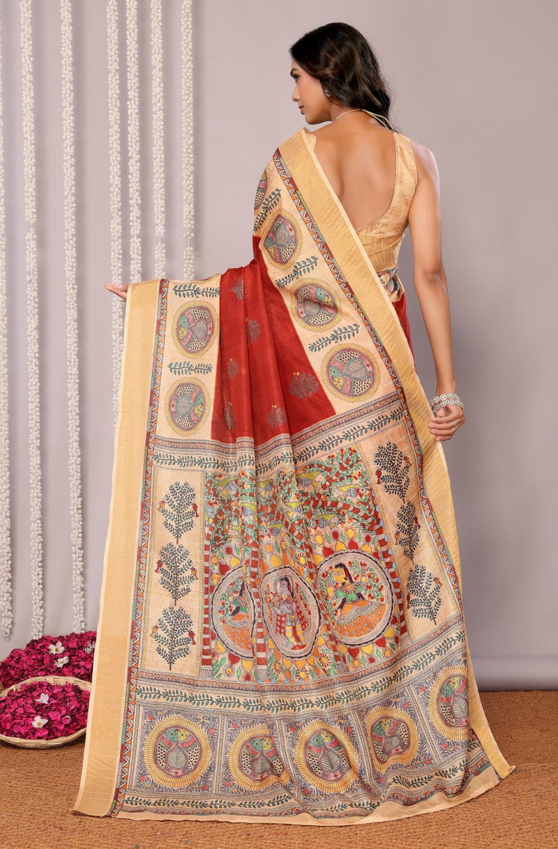 Janasya Women's Maroon Chanderi Silk Ethnic Print Printed Printed Saree with Blouse Piece - Image 4