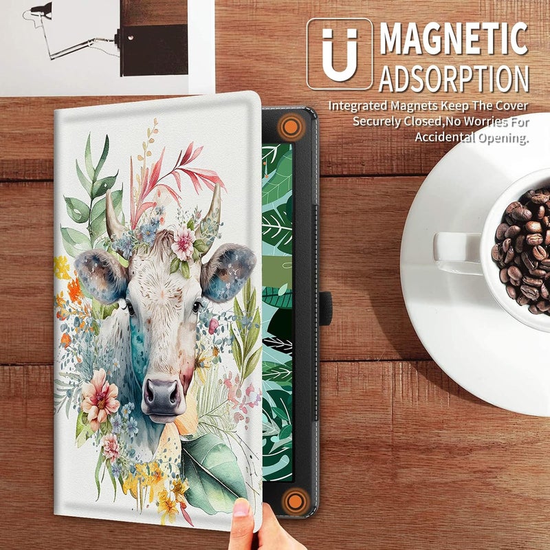 FUYOCWE for Fire HD 10 Case 2021,Fire HD 10 Plus Tablet Case (11th Generation, 2021 Release), Multi-Angle Slim Stand Smart Cover Cases for New Amazon Kindle Fire HD 10 10.1"-Floral Cow Animal - Image 4