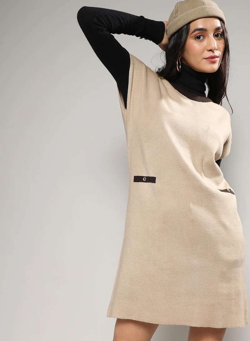 Women's Beige Sweater Shift Dress