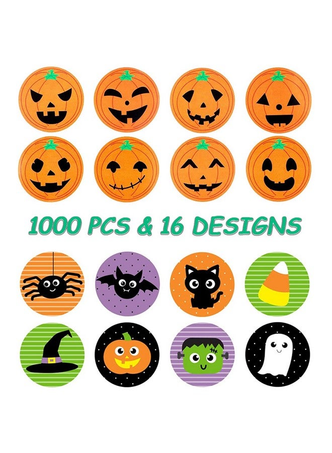 بايهو ملصقات وين للأطفال، 1000 قطعة من ملصقات Byhoo Halloween Pumpkin Bat Spider، 16 لونًا وتصميمًا نابضًا بالحياة، ملصقات ختم دائرية، أختام مغلفات لتزيين حفلات الهالوين - Image 2