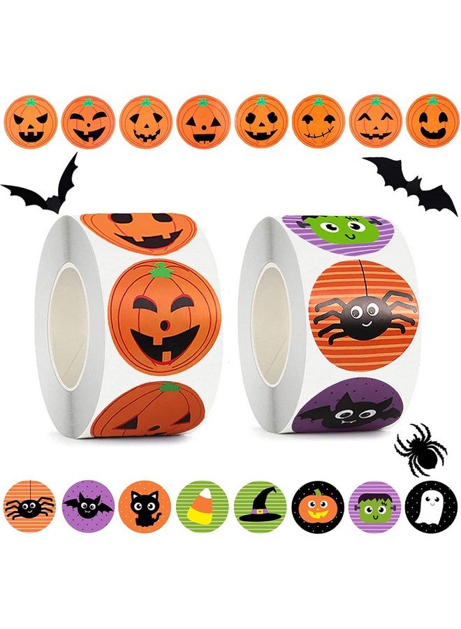 بايهو ملصقات وين للأطفال، 1000 قطعة من ملصقات Byhoo Halloween Pumpkin Bat Spider، 16 لونًا وتصميمًا نابضًا بالحياة، ملصقات ختم دائرية، أختام مغلفات لتزيين حفلات الهالوين - Image 1
