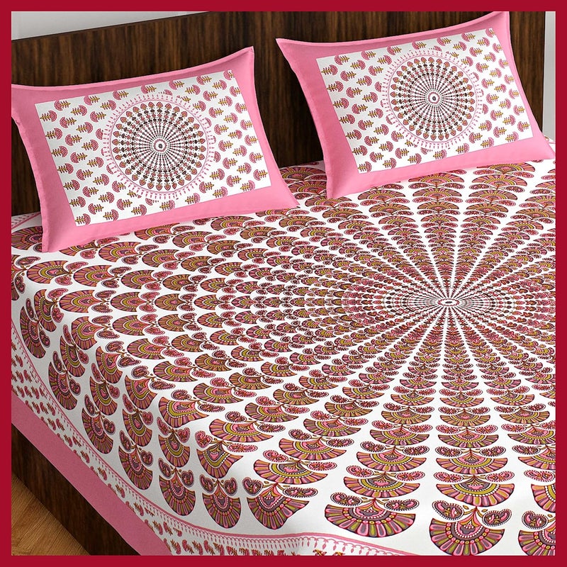 Meejoya Cotton Rajasthani Jaipuri Traditional King Size Double Bed Bedsheet with 2 Pillow Covers Jaipuri_32