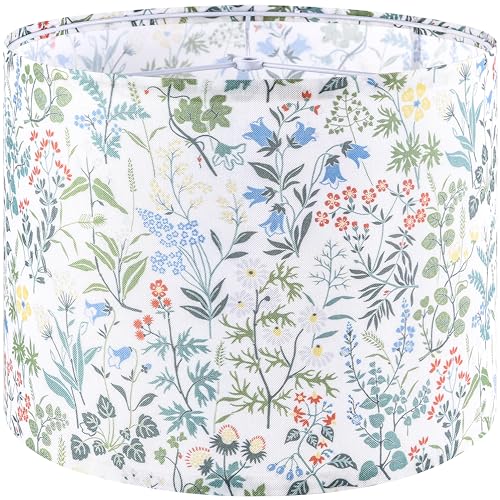 GO&SO Printing Small Flowers Drum Lamp Shade Medium Table Lampshade 13 Top x 13 Bottom x 10 HighSpider Ideal for Livingroom Bedroom Floor Lamps Modern Linen Shades DecorAssembly RequiredBy GOSO - Image 1