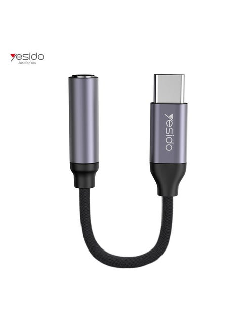Yesido YAU19 Aluminum Alloy USB Type-C to 3.5mm AUX Audio Adapter Cable, Durable Nylon Braided, High-Quality Sound, Compatible with Phones & Devices