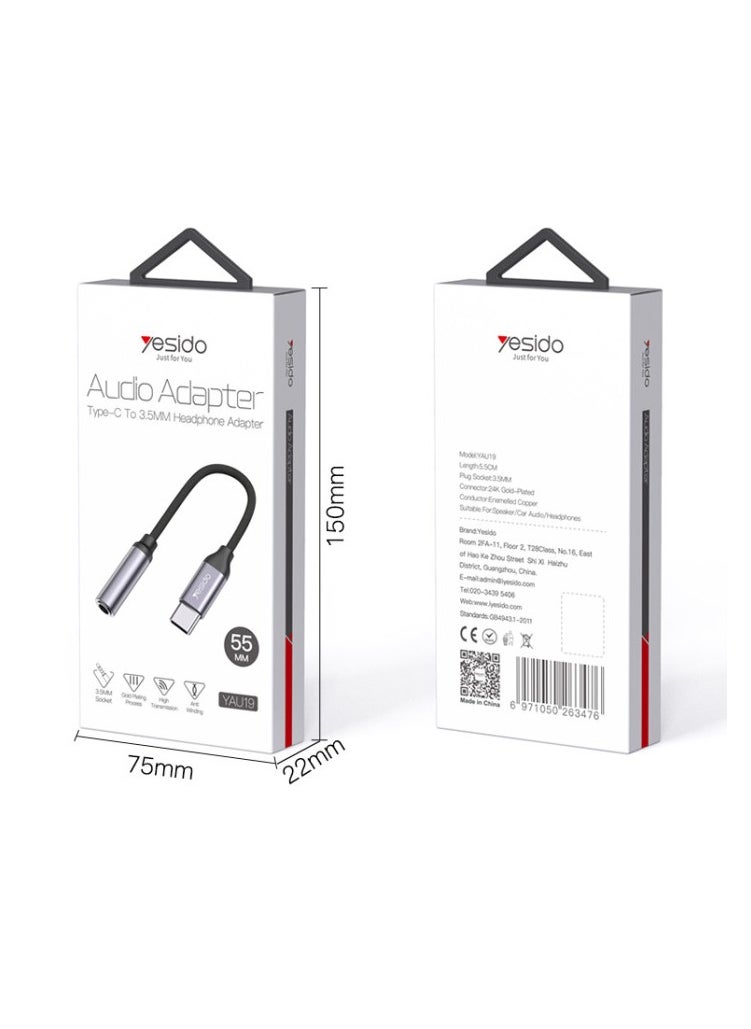 Yesido - Yesido YAU19 Aluminum Alloy USB Type-C to 3.5mm AUX Audio Adapter Cable, Durable Nylon Braided, High-Quality Sound, Compatible with Phones & Devices - Image 1