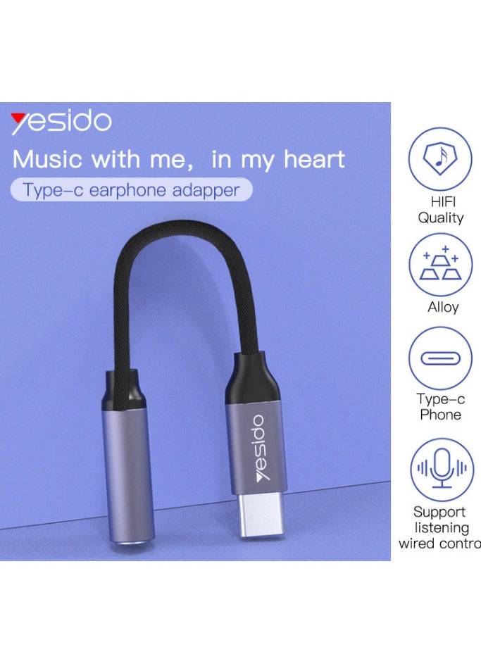 Yesido - Yesido YAU19 Aluminum Alloy USB Type-C to 3.5mm AUX Audio Adapter Cable, Durable Nylon Braided, High-Quality Sound, Compatible with Phones & Devices - Image 1