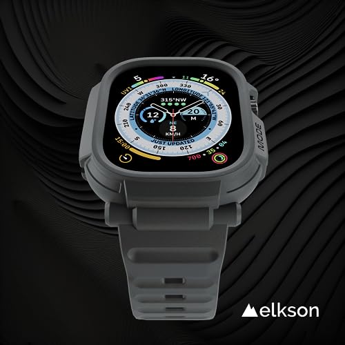 elkson Band Case for 49mm Apple Watch Ultra 3/2/1 with Screen Protector Tempered Glass, Quattro Pro Series Rugged for iWatch Strap, Military Grade Durable Protective Bumper Cover, Shockproof, Grey - Image 3