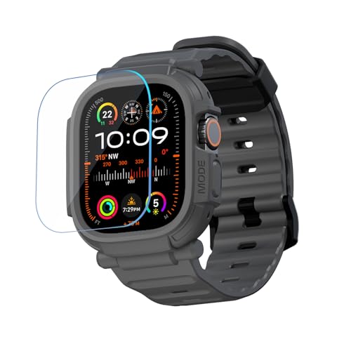 elkson Band Case for 49mm Apple Watch Ultra 3/2/1 with Screen Protector Tempered Glass, Quattro Pro Series Rugged for iWatch Strap, Military Grade Durable Protective Bumper Cover, Shockproof, Grey - Image 1