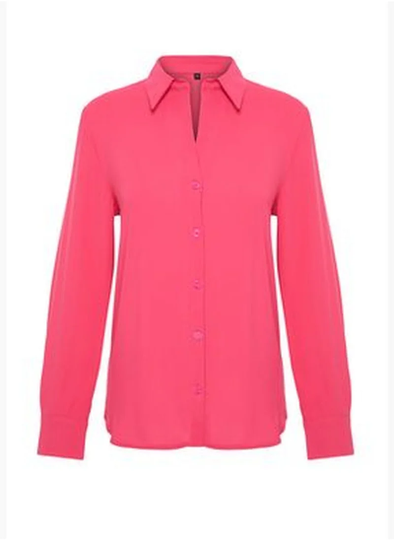 trendyol Fuchsia Mother of Pearl Buttoned Regular Fit Matte Woven Shirt TWOSS24GO00048