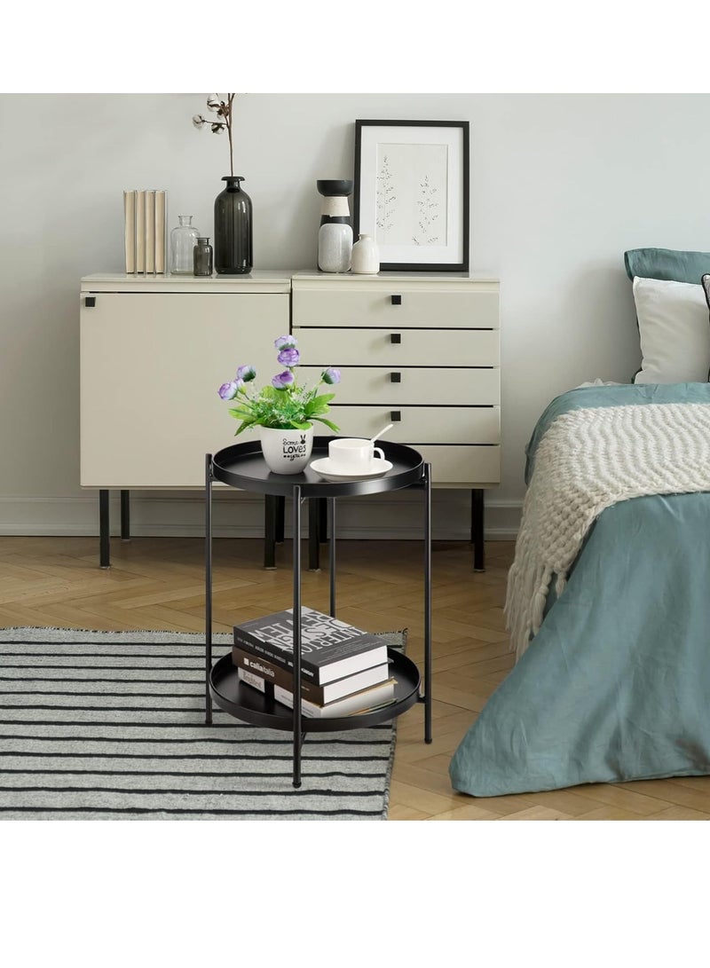 MIXDE Round Side Table Gold End Table, 2-Tier Metal Tray Snack Table Coffee Table Tea Table Nightstand Sofa Table for Living Room Bedroom Balcony Patio - Image 4