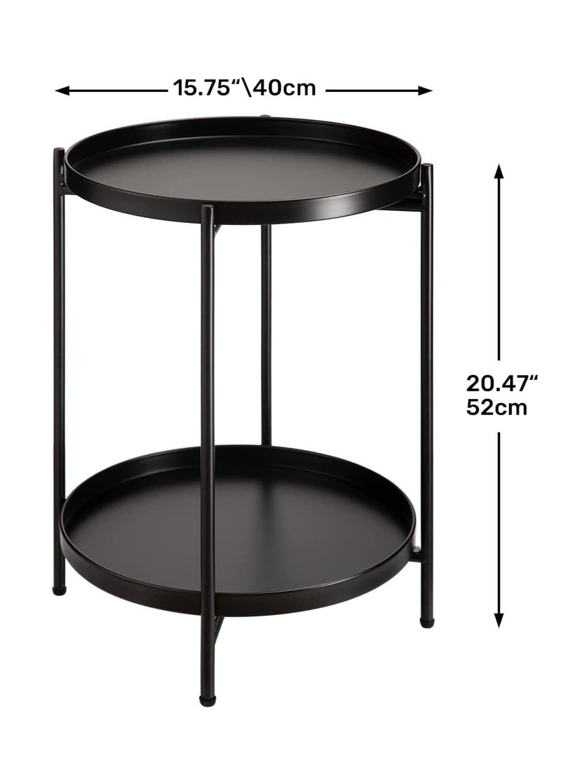 MIXDE Round Side Table Gold End Table, 2-Tier Metal Tray Snack Table Coffee Table Tea Table Nightstand Sofa Table for Living Room Bedroom Balcony Patio - Image 3
