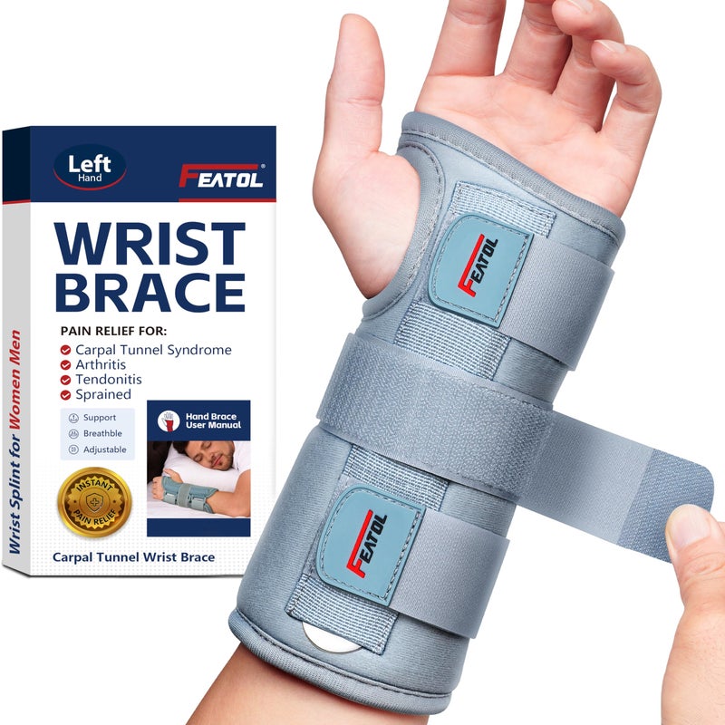 FEATOL Wrist Brace Carpal Tunnel for Women Men, Adjustable Night Sleep Support Brace with Splints Left Hand, Medium/Large - Image 1