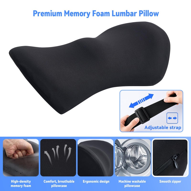 Memory Foam Lumbar Support Pillow for Office Chair, Car Seat, and Travel, Breathable Ergonomic Back Pillow with 4D Mesh Cover - Image 1