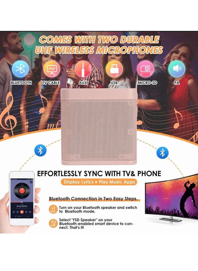 SU.YOSD Karaoke Machine with 2 Microphones,Karaoke Machine for Adults and Kids,Portable Mini Karaoke Speaker PA System,Support Bluetooth/USB/AUX/TF, Karaoke Kit for TV,Home Party, Meeting,Outdoor (Pink) - Image 4