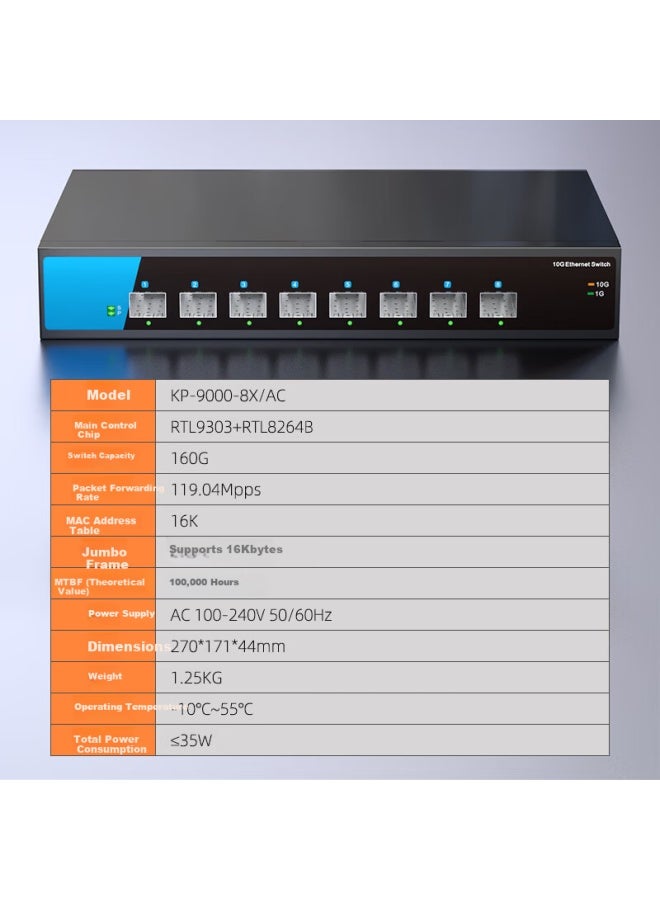 Keeplink Kp-9000-8x-ac 8-port 10g Optical Switch High-speed Unmanaged Home Enterprise Internet Cafe Surveillance Network Splitter - Image 2