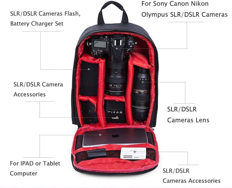 eWINNER Waterproof DSLR Camera Bag Shockproof Backpack with Customizable Dividers - Red - Image 3