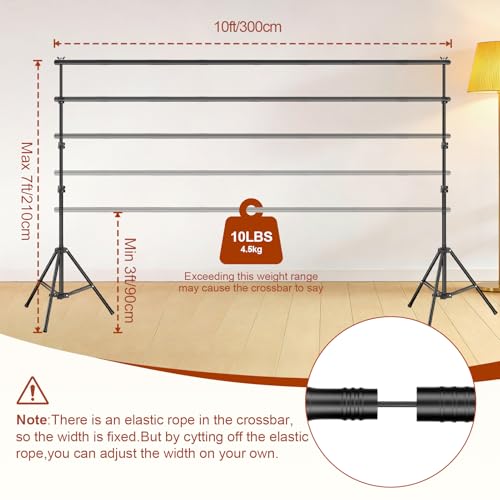 Qoolfoto Backdrop Stand 10x7ft(WxH), Photo Studio Adjustable Background Stand Support System Kit with 8 Crossbars, 8 Clamps and Carrying Bag for Parties, Wedding, Photography, Decoration - Image 3