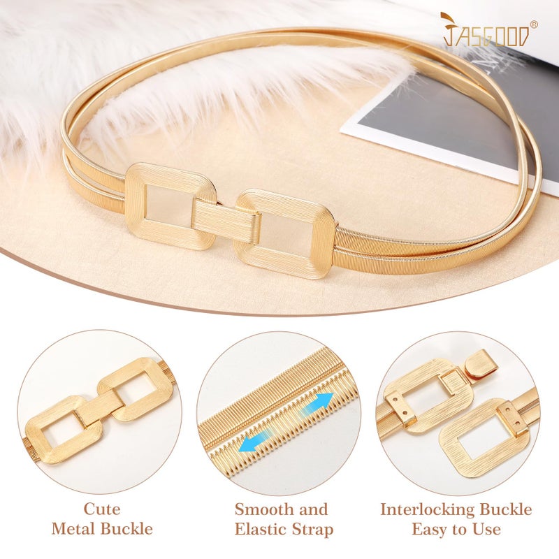 JASGOOD Skinny Metal Elastic Waist Belt for Women Stretch Thin Belt for Dresses, Gold, For Waist Size:29-33inch - Image 3