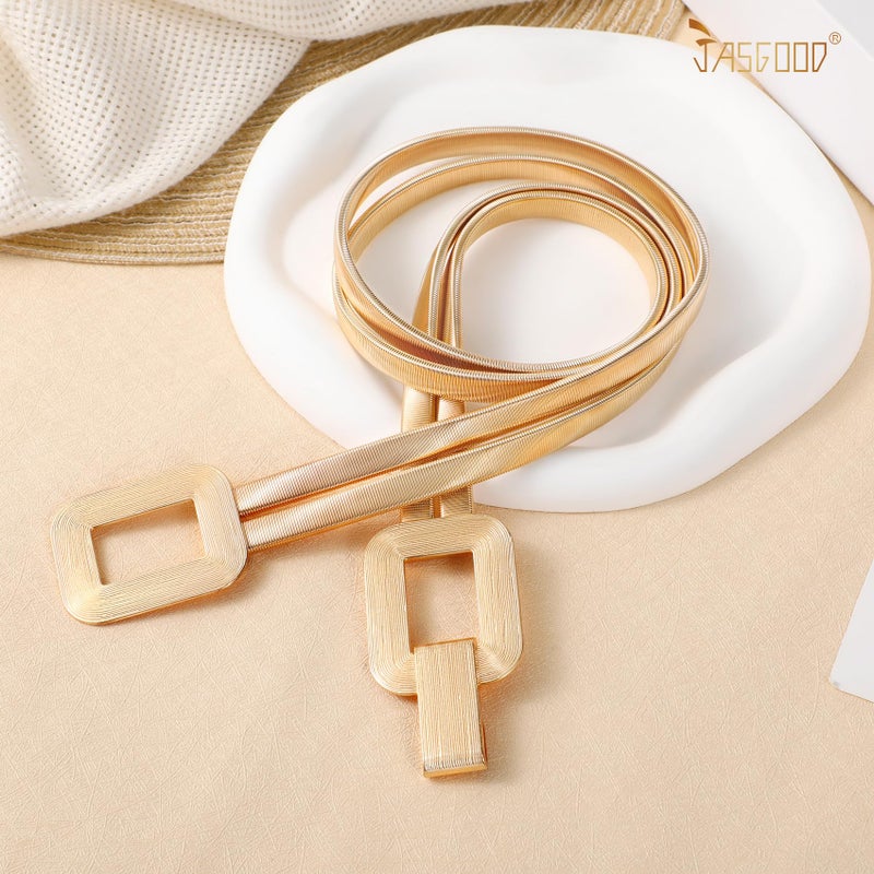 JASGOOD Skinny Metal Elastic Waist Belt for Women Stretch Thin Belt for Dresses, Gold, For Waist Size:29-33inch - Image 5