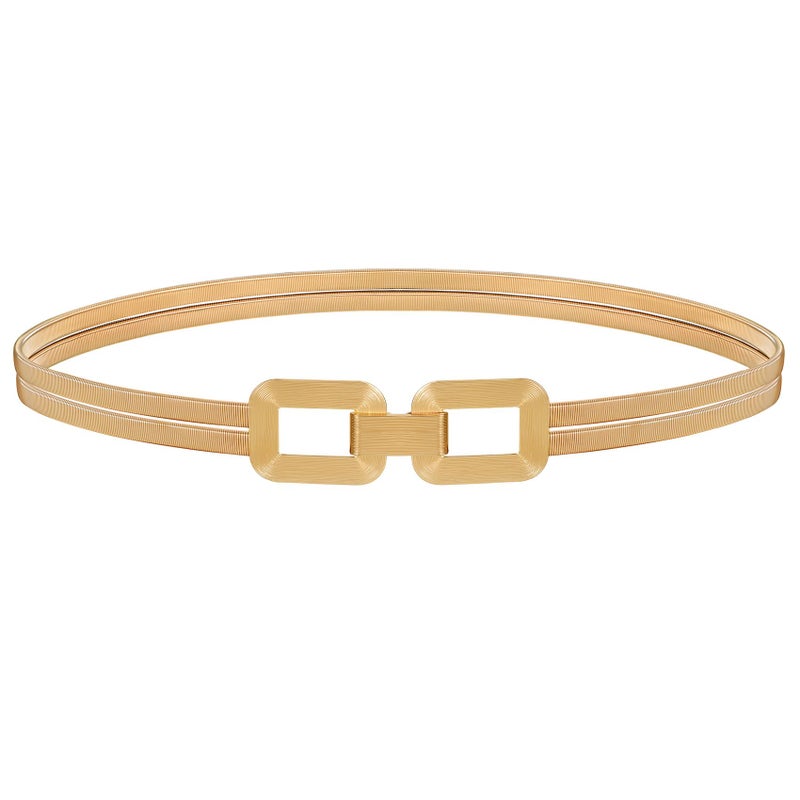 JASGOOD Skinny Metal Elastic Waist Belt for Women Stretch Thin Belt for Dresses, Gold, For Waist Size:29-33inch - Image 1