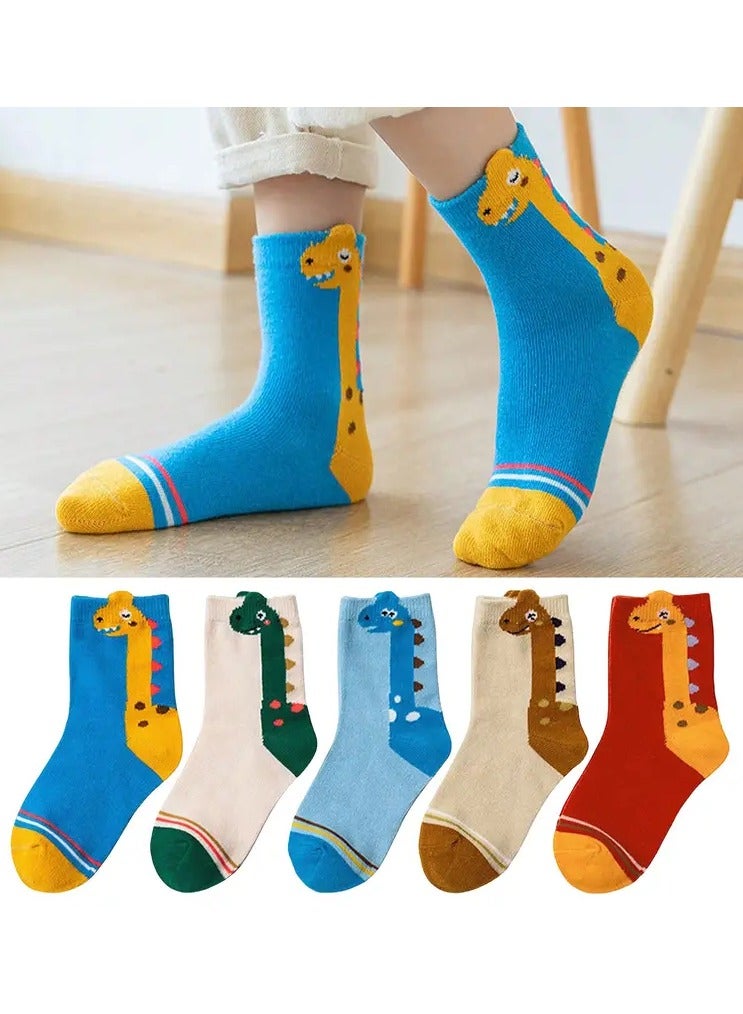 Goolsky 5pcs Cartoon Dinosaur Crew Socks - Breathable & Comfy for Boys and Girls, Perfect for All Seasons 3-8 yrs old - Image 4
