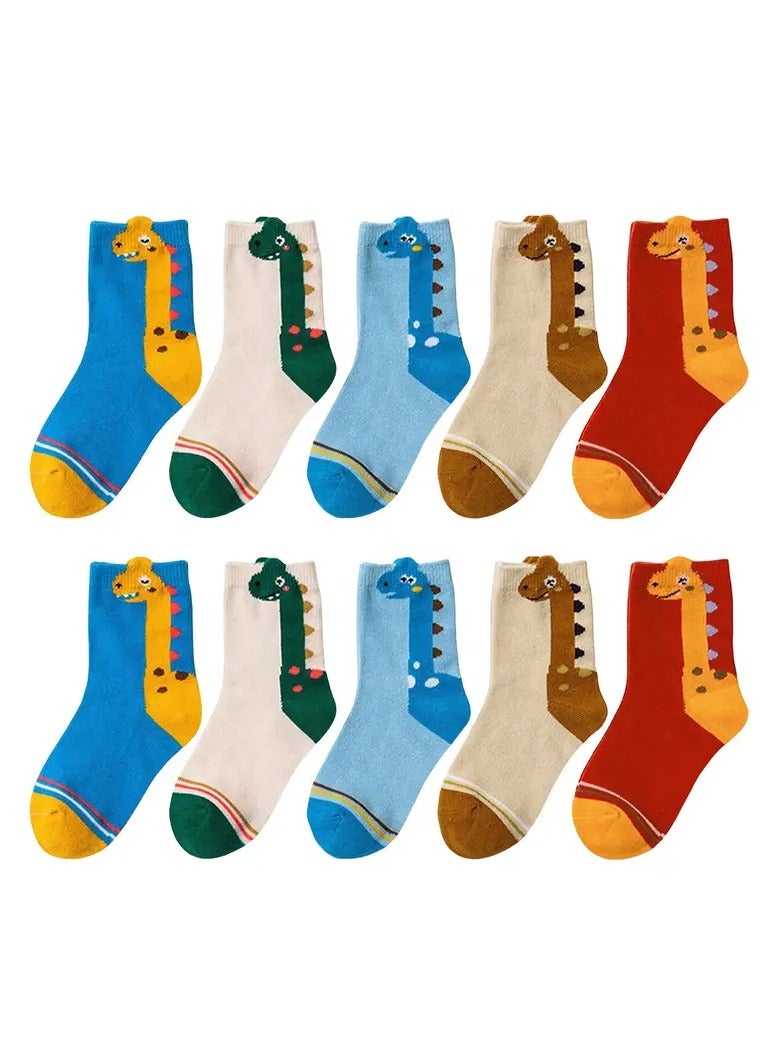 Goolsky 5pcs Cartoon Dinosaur Crew Socks - Breathable & Comfy for Boys and Girls, Perfect for All Seasons 3-8 yrs old - Image 3