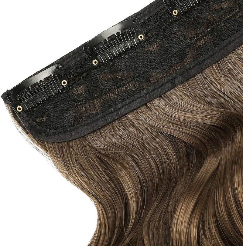 REECHO 20" 1-pack 3/4 Full Head Curly Wave Clips in on Synthetic Hair Extensions Hair pieces for Women 5 Clips 4.5 Oz Per Piece - Ash Light Brown - Image 1