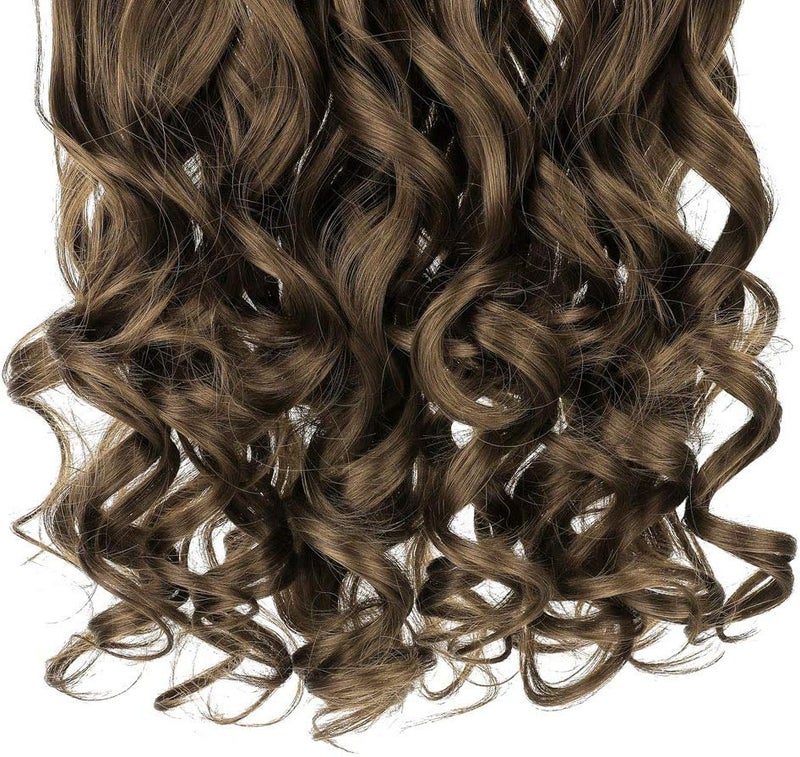 REECHO 20" 1-pack 3/4 Full Head Curly Wave Clips in on Synthetic Hair Extensions Hair pieces for Women 5 Clips 4.5 Oz Per Piece - Ash Light Brown - Image 3