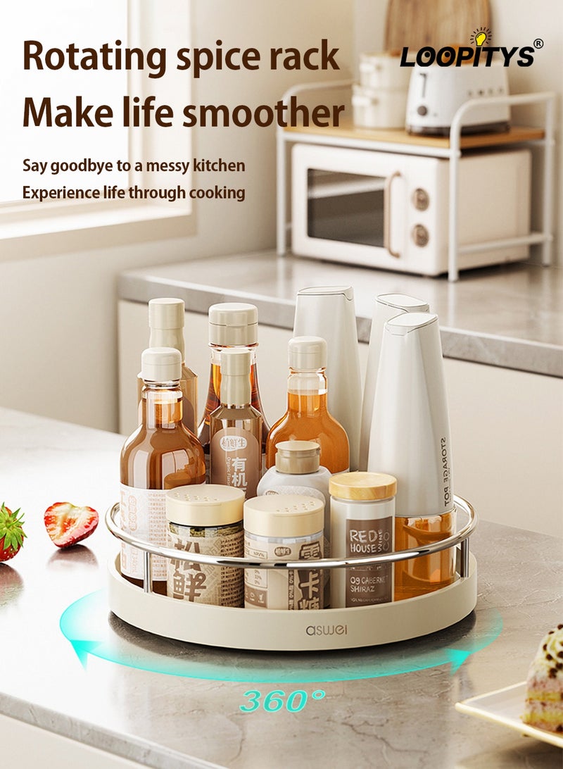 LOOPITYS Kitchen storage rack, household seasoning rotating storage rack, stainless steelSpice Rack,Spice Organizer Cabinet,360° Rotate Counter Storage Rack,transparent Kitchen Organizer Turntable Design Spice Storage,Modern Spice Rack Fruit dish - Image 1