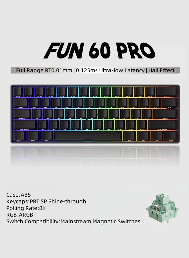 Akko MonsGeek  Gaming Keyboard FUN60 PRO 0.01mm  8K HE/TMR Quick Trigger Gaming Keyboard Magnetic Switches Custom Keyboard 60% Black - Image 1