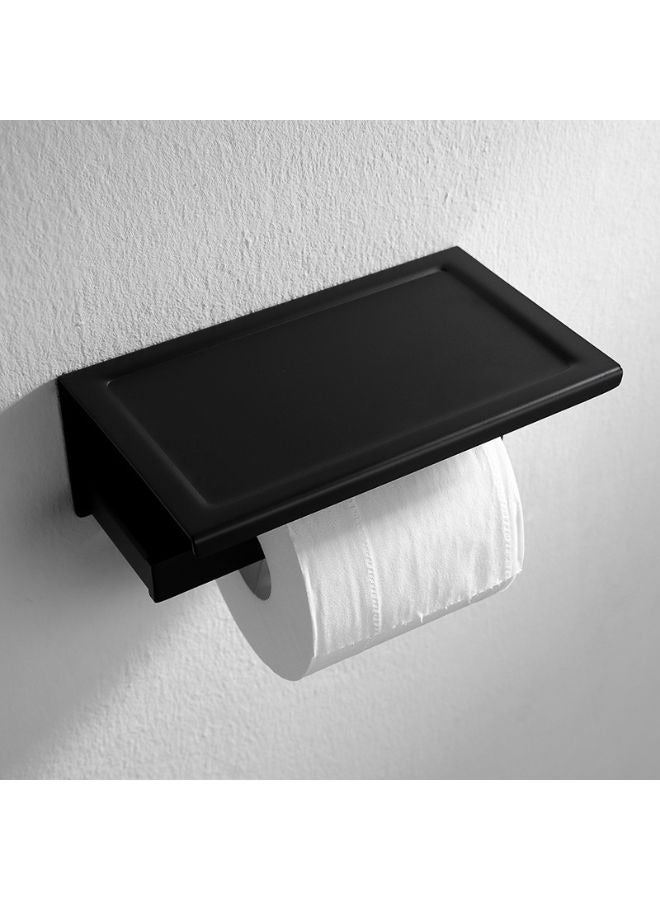 Wall Mounted Matte Black SUS304 Toilet Paper Holder With Modern Shelf - Image 3