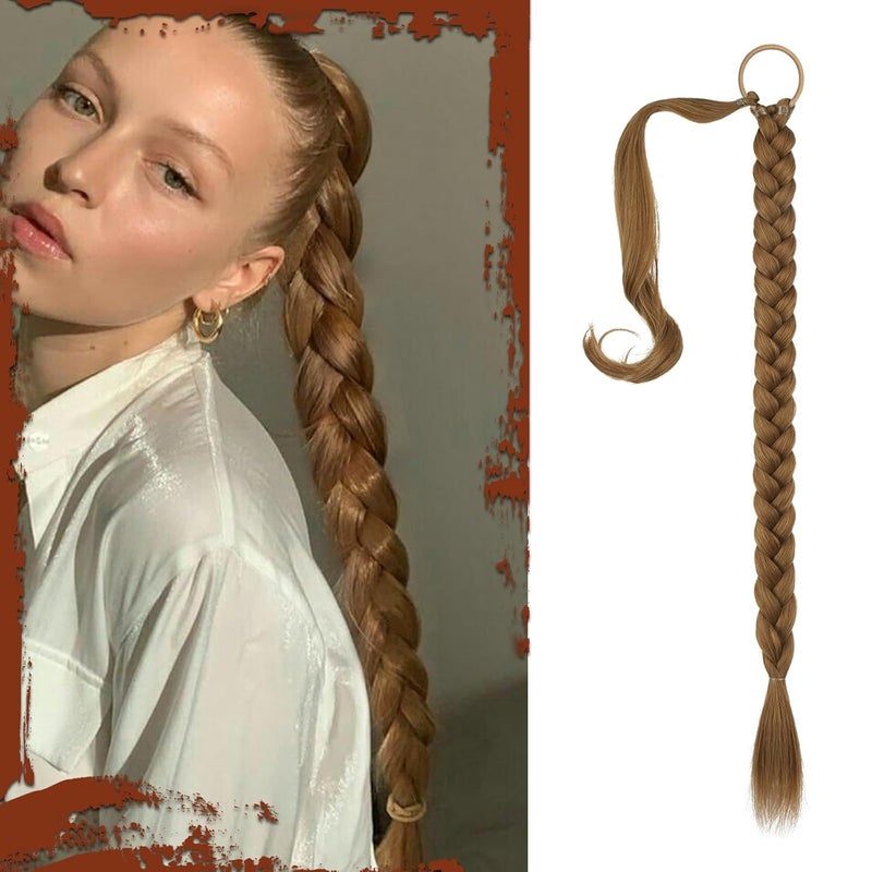 SOFEIYAN Long Braid Ponytail Extension with Hair Tie Straight Sleek Wrap Around Hair Extensions Braid Pony Tail Fluffy Natural Soft Synthetic Hairpieces for Women Daily Wear 26 inchDark Blonde