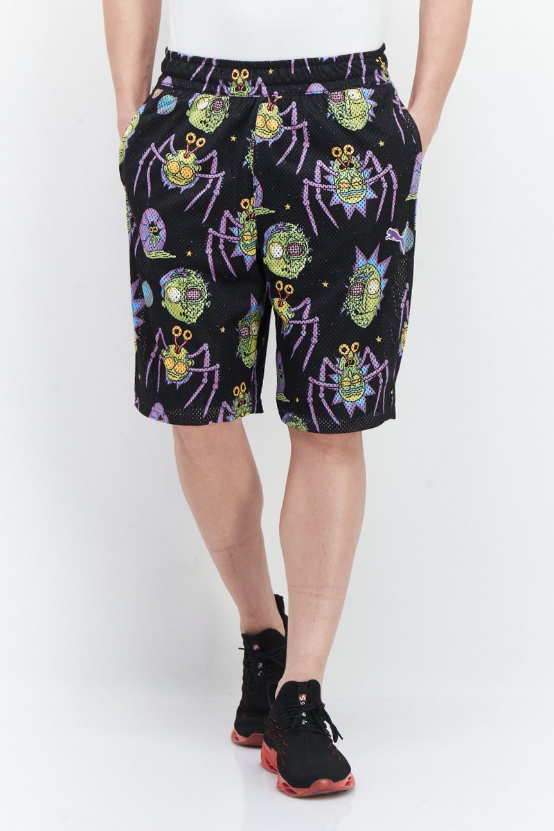 PUMA Men Rick And Morty Basketball Shorts, Black Combo - Image 1