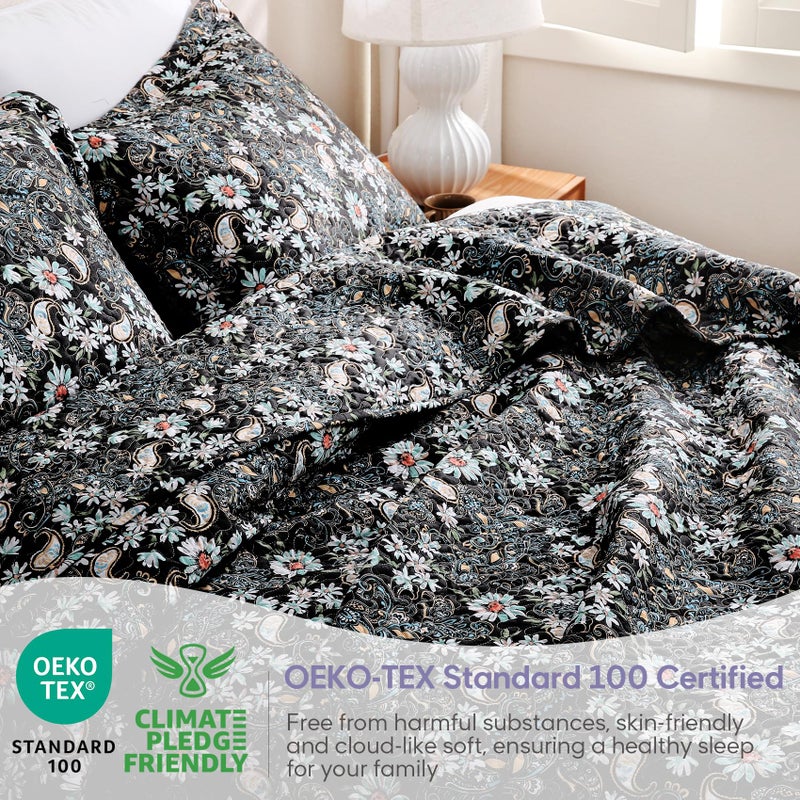 JSD Black Paisley Floral Quilt Set Full Queen, 3 Piece Printed Bedspreads Coverlet with Pillow Sham, Soft Microfiber Quilted Blanket - Image 5