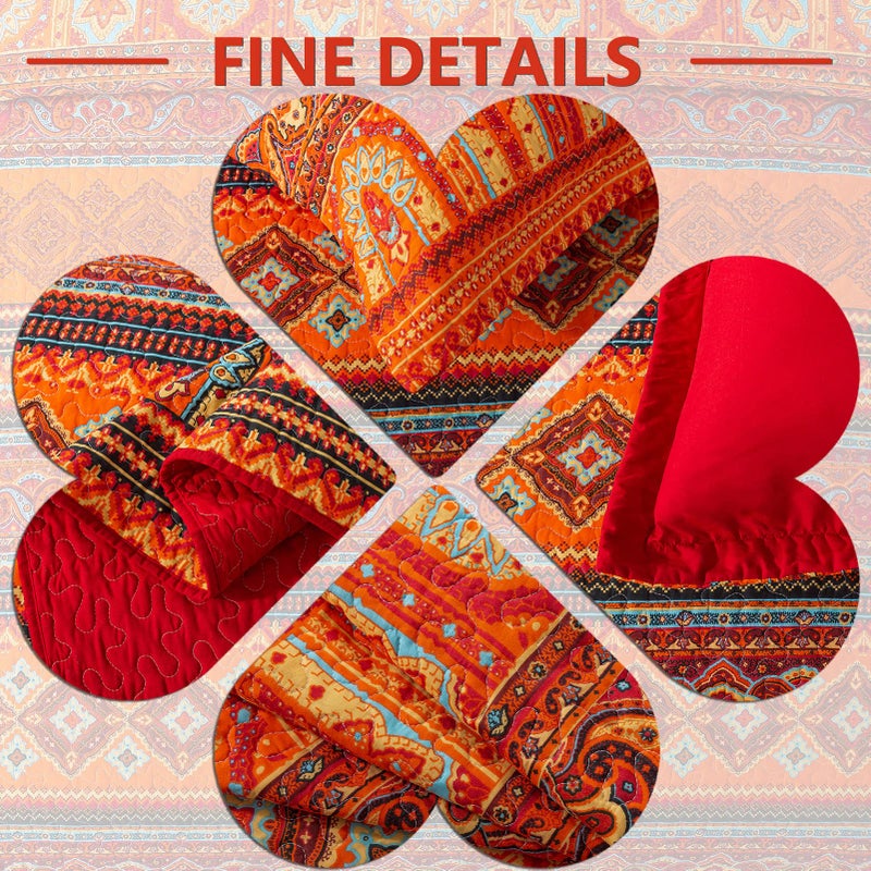 VAPUTAR Cotton Quilt Queen Size Bedding Set - 3 Pieces, Boho Queen Size Quilts, Lightweight Reversible Coverlets Bedspreads for Farmhouse Bedroom (Red/Orange) - Image 3